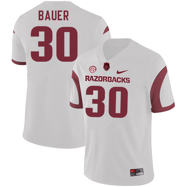 Men #30 Reid Bauer Arkansas Razorbacks College Football Jerseys Sale-White - Click Image to Close